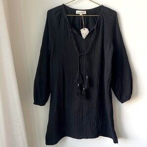 Johnny Was Black Long Sleeve Dress with Tassel Detail